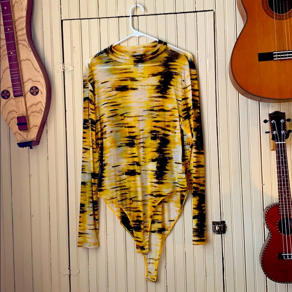 Forever 21 Sheer Print Long sleeve Bodysuit